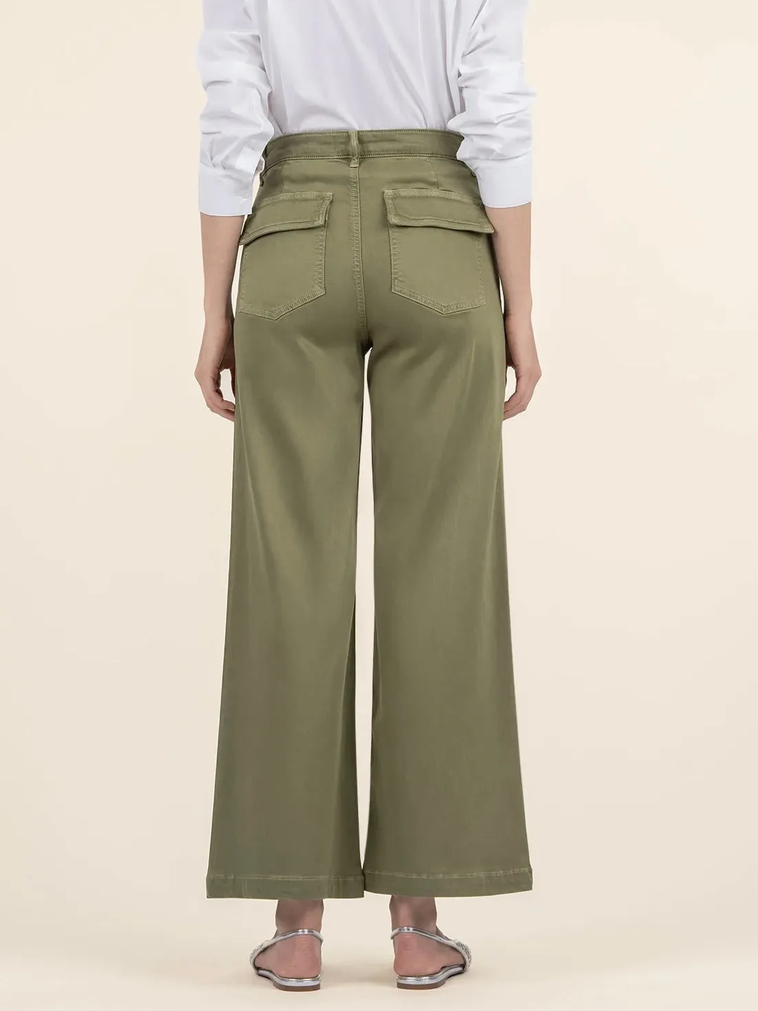 Meg High Rise Wide Leg Twill Pant - Basil