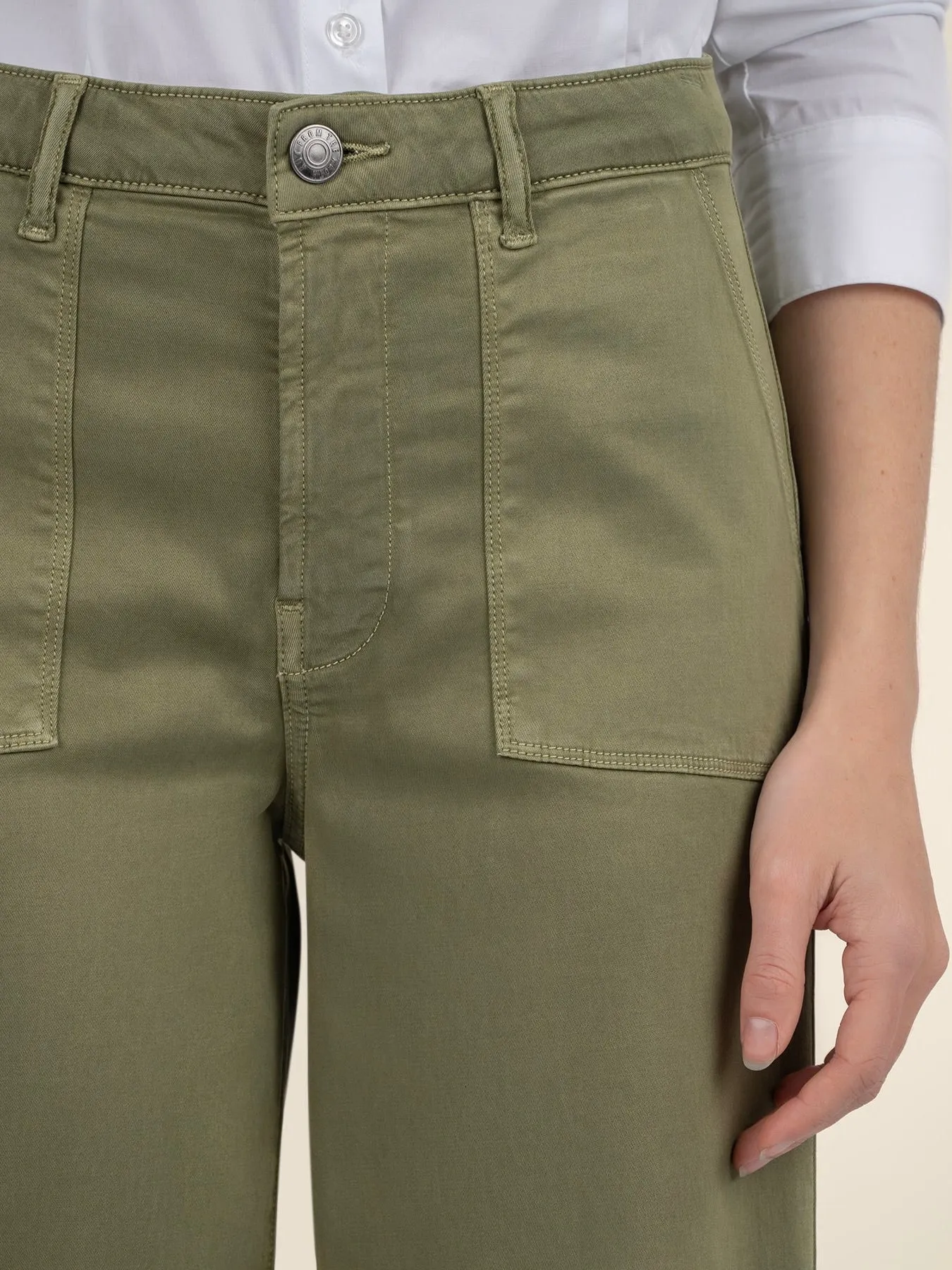 Meg High Rise Wide Leg Twill Pant - Basil