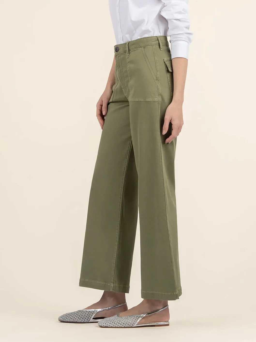 Meg High Rise Wide Leg Twill Pant - Basil