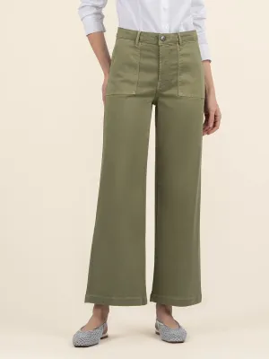 Meg High Rise Wide Leg Twill Pant - Basil