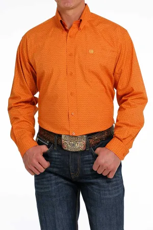 MENS ORANGE PRINT CINCH LONG SLEEVE SHIRT