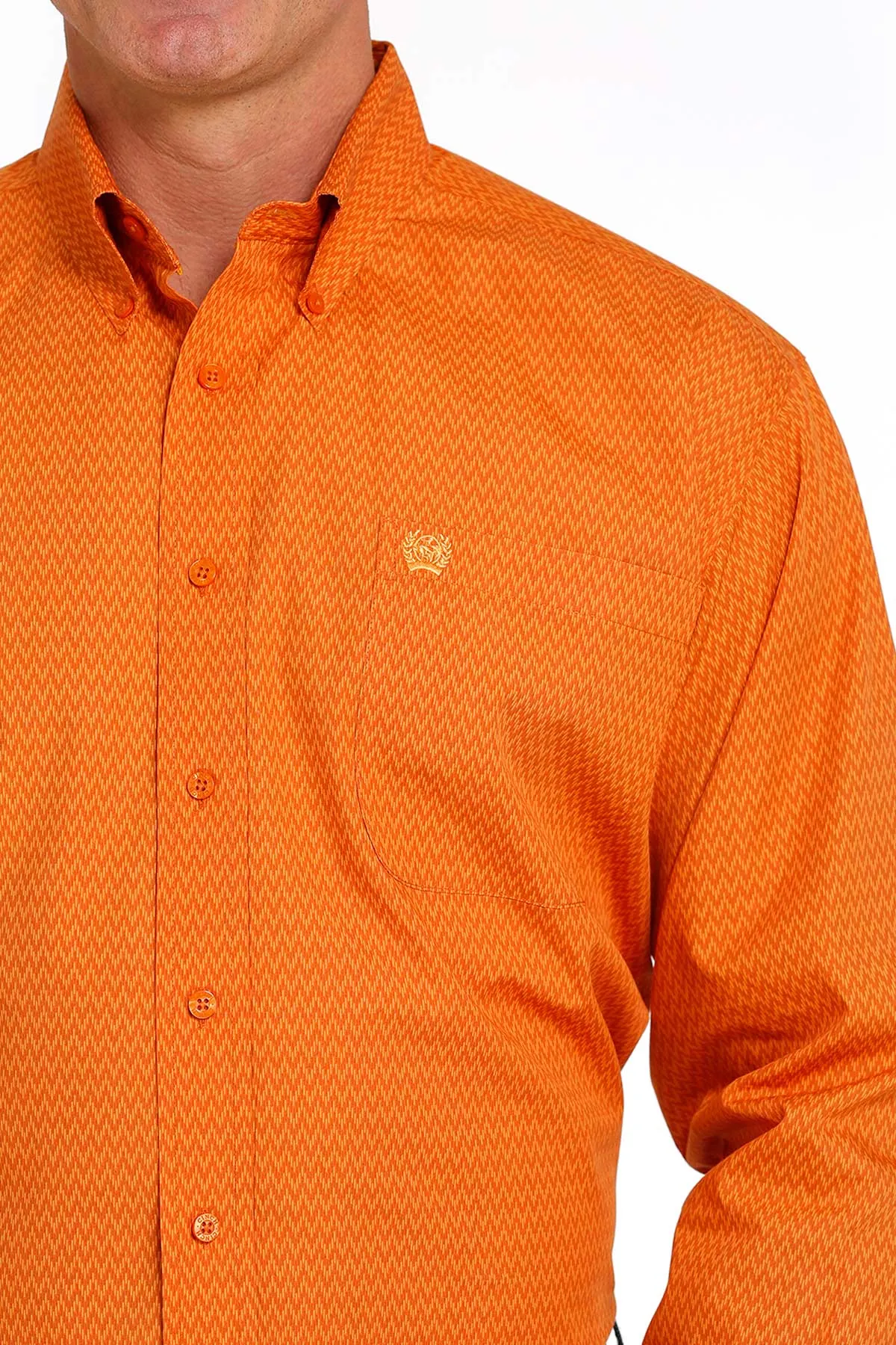 MENS ORANGE PRINT CINCH LONG SLEEVE SHIRT