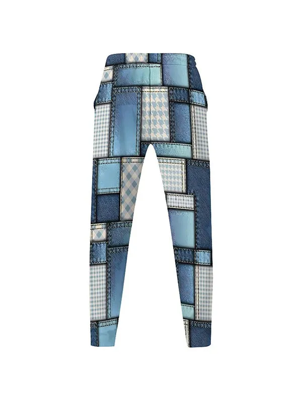 Men's Patchwork Printed Loose Straight Pants