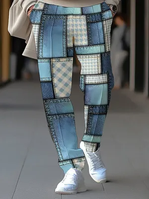 Men's Patchwork Printed Loose Straight Pants
