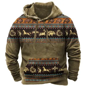 Men's Retro Vintage Printed Hoodie | Warm
