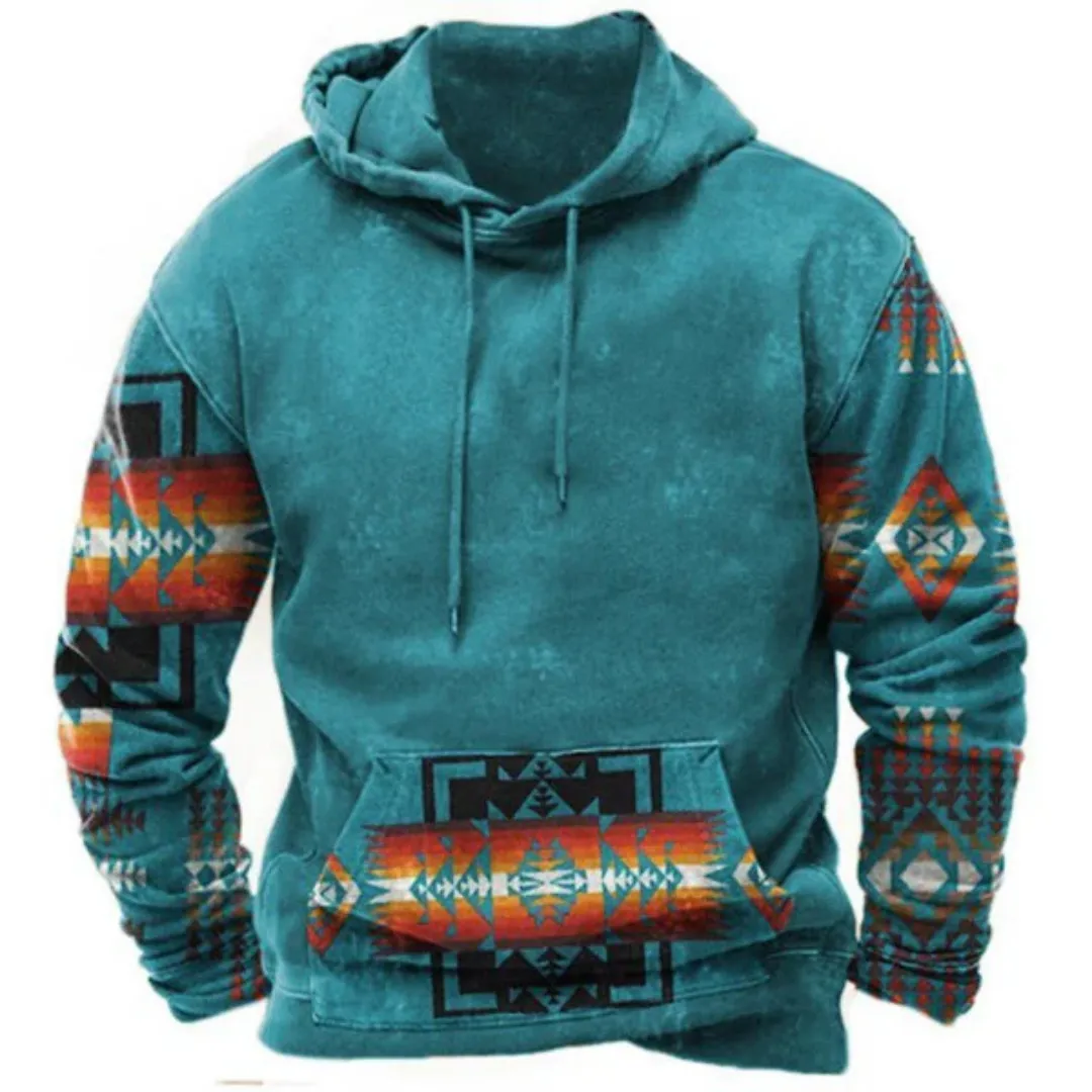 Men's Retro Vintage Printed Hoodie | Warm