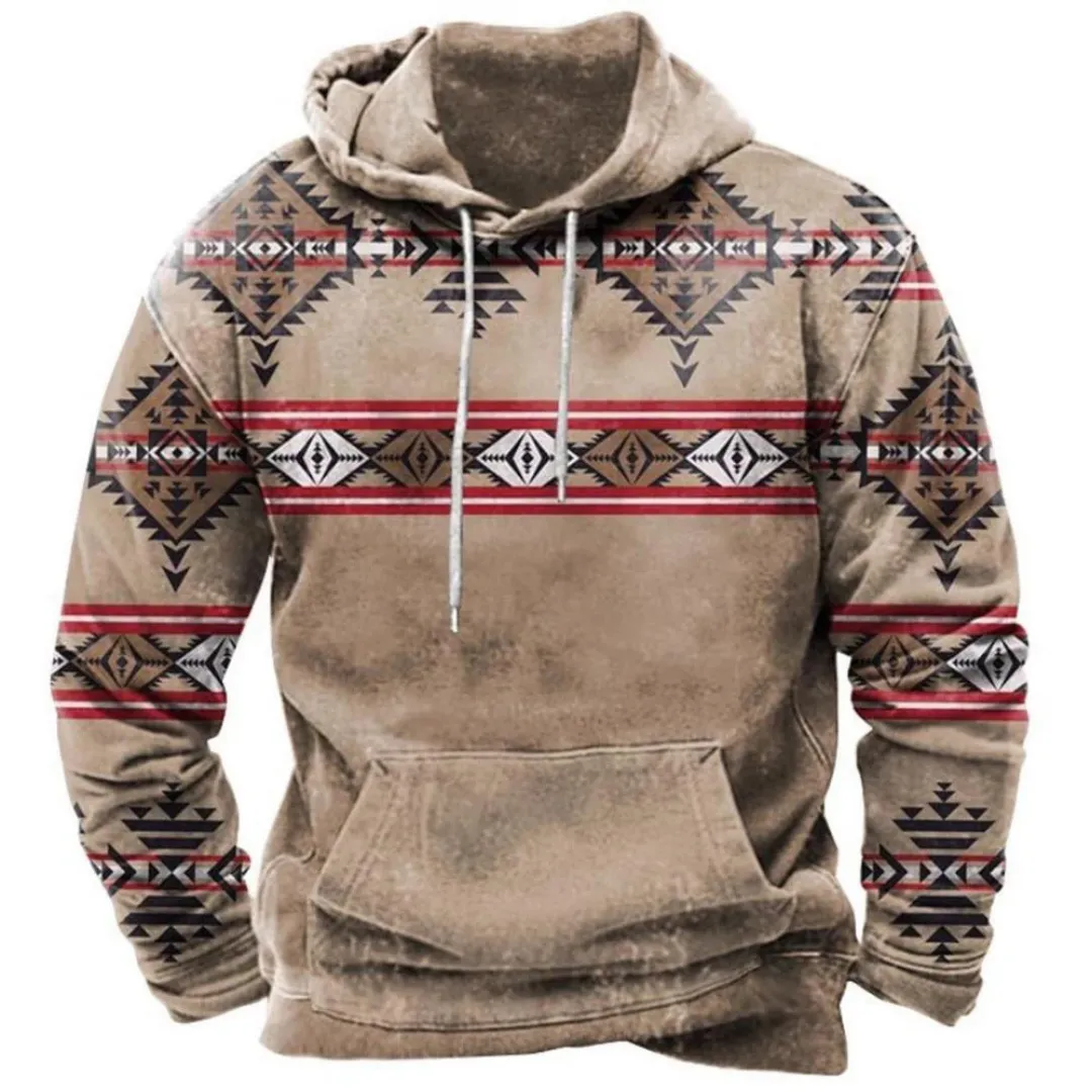 Men's Retro Vintage Printed Hoodie | Warm