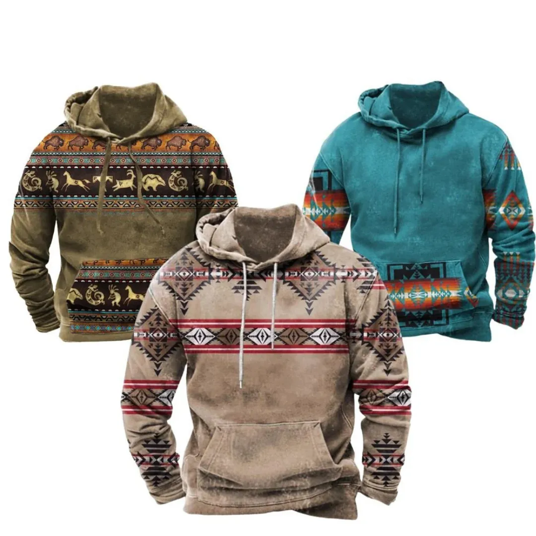 Men's Retro Vintage Printed Hoodie | Warm