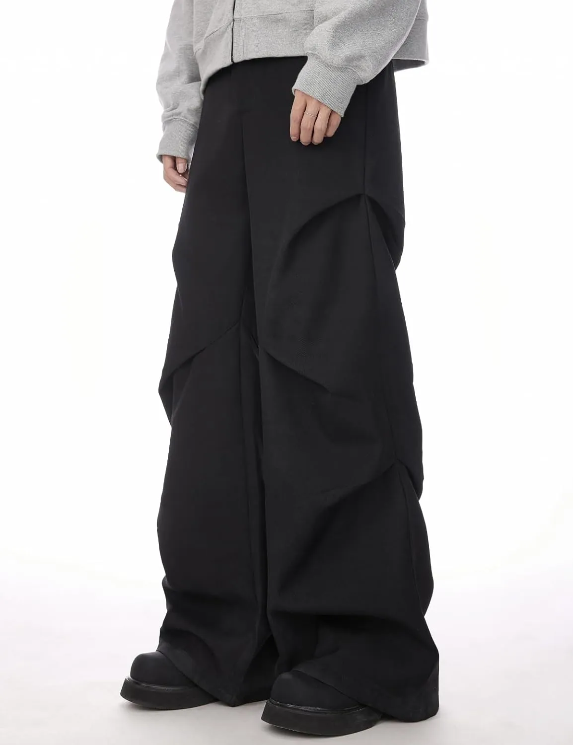 Men's Ruched Baggy Cargo Pants Loose Fit Hip Hop Y2K Wide Leg Parachute Pants Streetwear