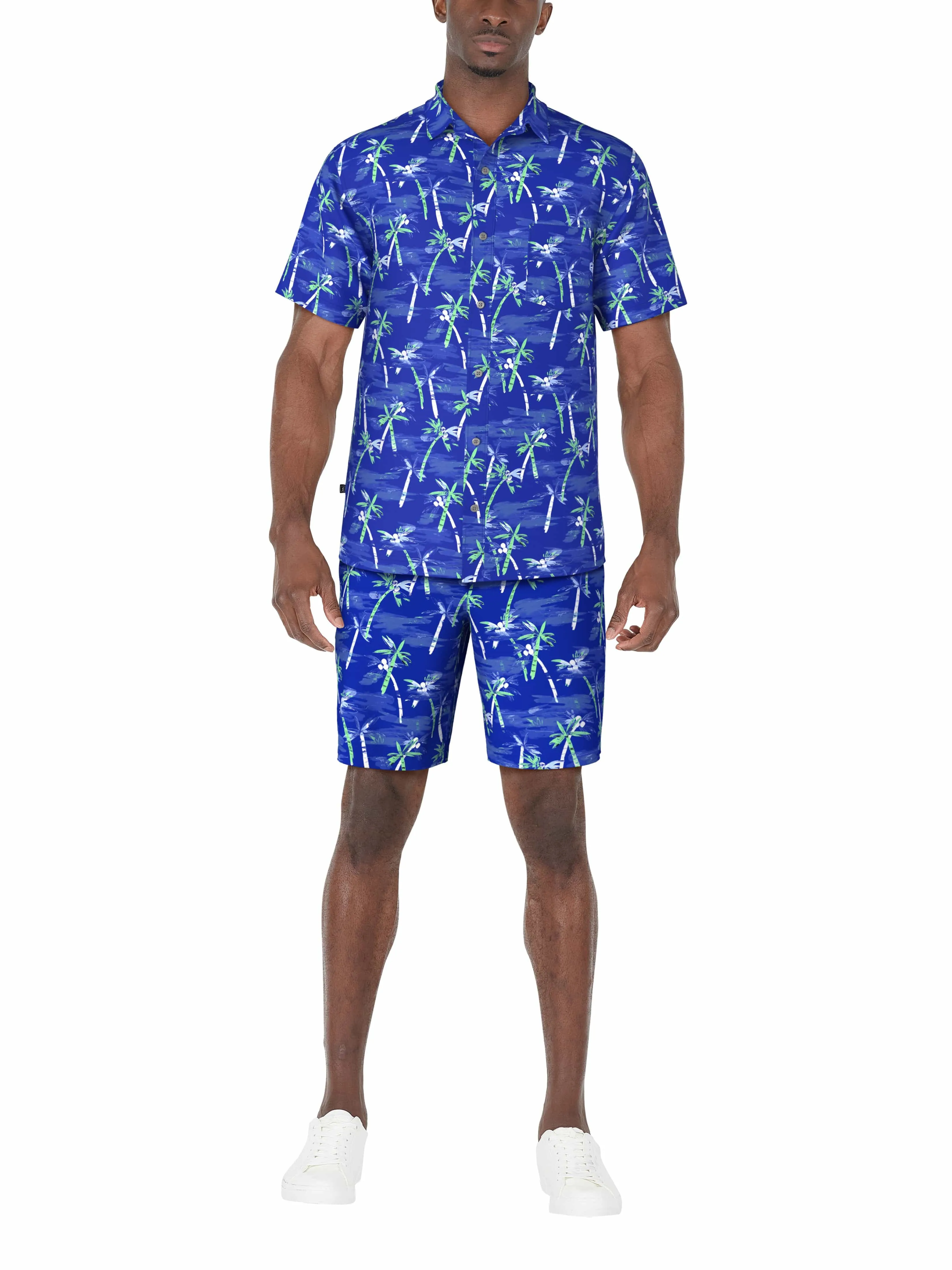 Men's Short Sleeve Watercolor Palm Trees Printed Shirt