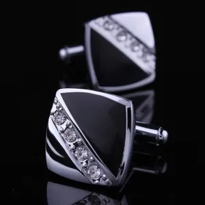 Mens Stainless Steel Square Cubic Zirconia Cufflinks for Shirt with