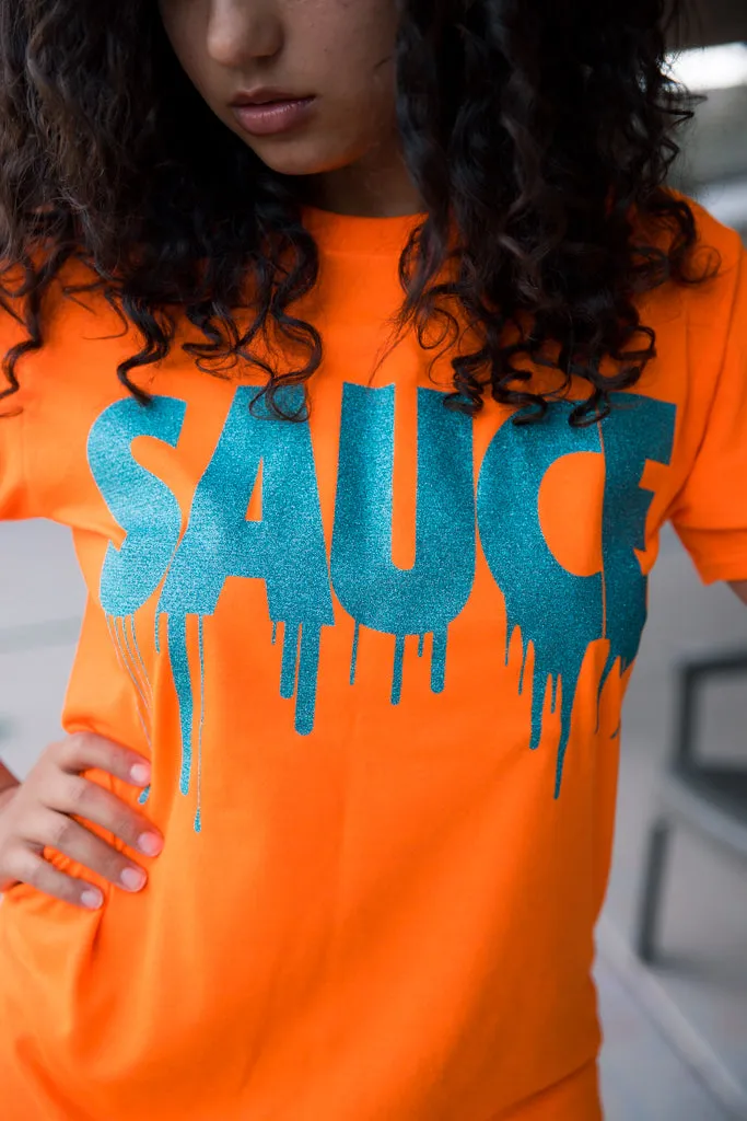 Mermaid Blue Glitter Sauce | Orange Tee