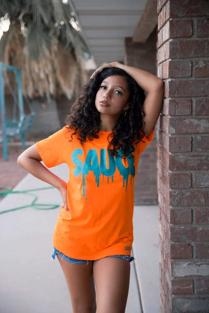 Mermaid Blue Glitter Sauce | Orange Tee