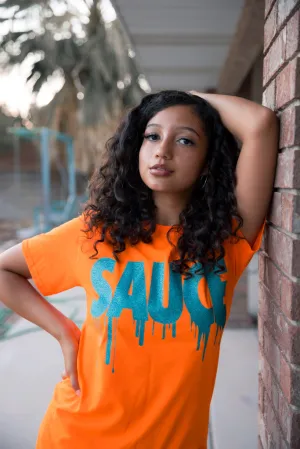 Mermaid Blue Glitter Sauce | Orange Tee