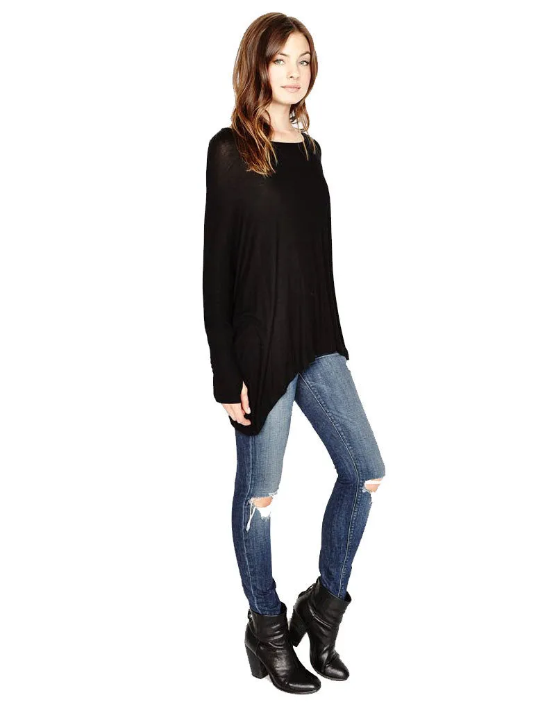 Michael Lauren Branson Draped Top with Thumbhole in Black