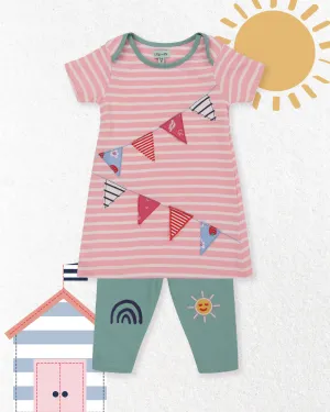 Multicoloured Conversational Print Dress And Legging Set