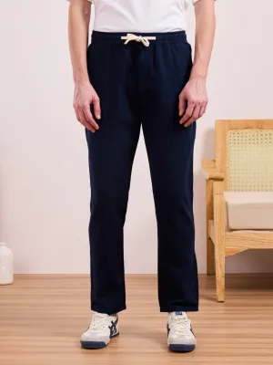 Navy Blue Plain Relaxed Fit Pants