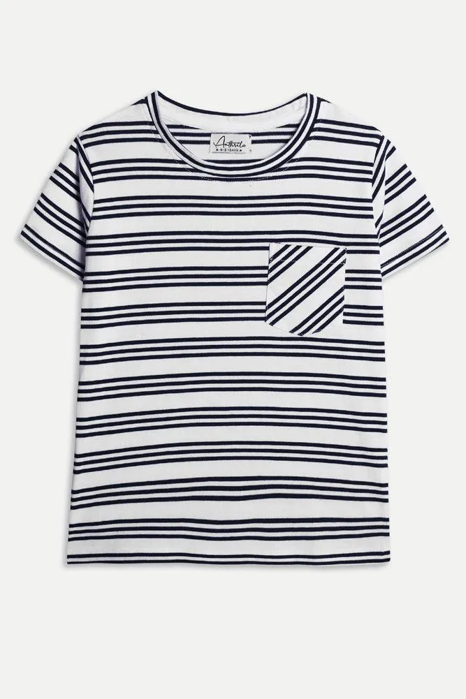 NAVY STRIPE BOYS T-SHIRT - NAVY