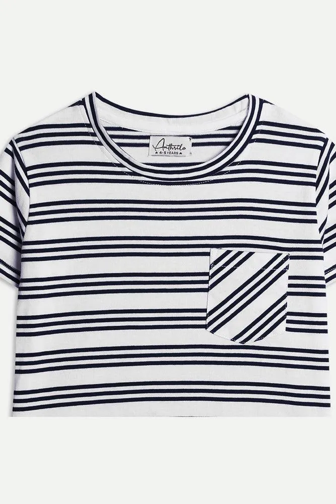NAVY STRIPE BOYS T-SHIRT - NAVY