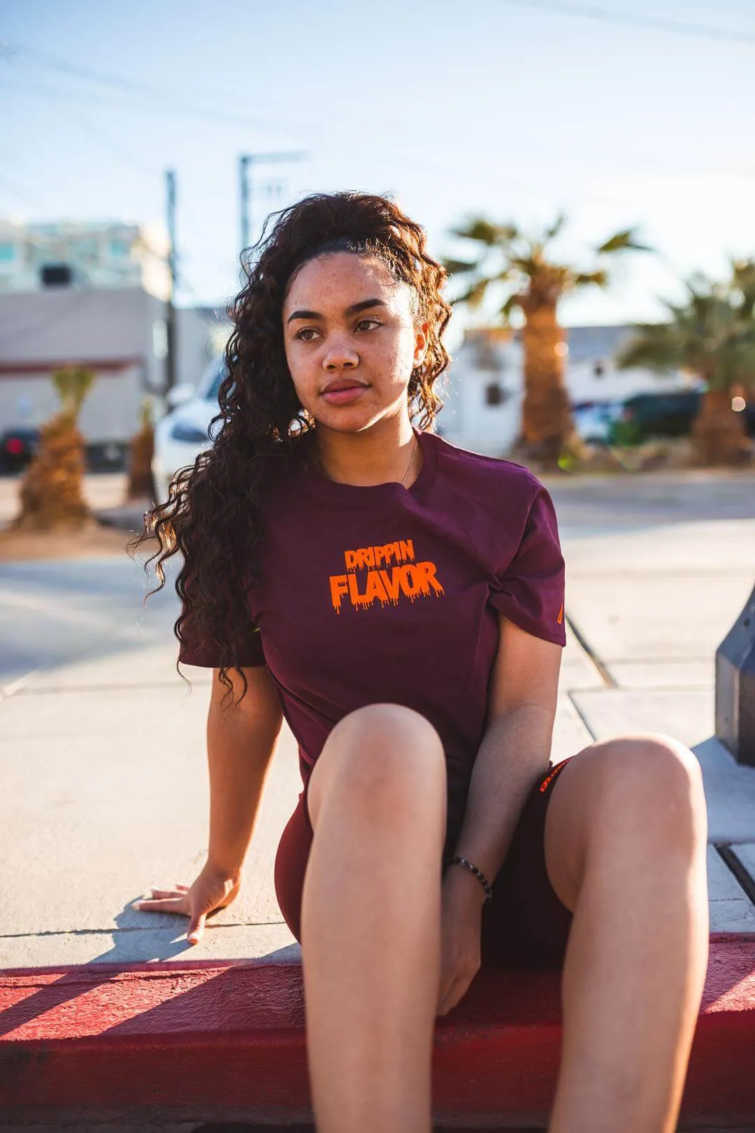 Neon Orange Drippin Flavor | Maroon Tee