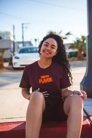Neon Orange Drippin Flavor | Maroon Tee