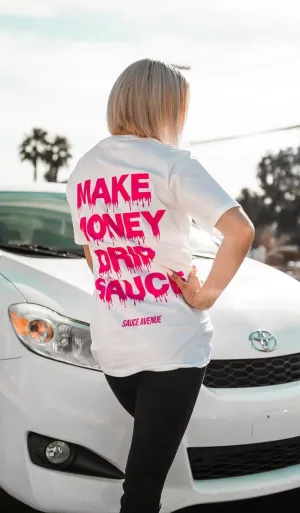 Neon V2 Pink Make Money Drip Sauce | White Tee
