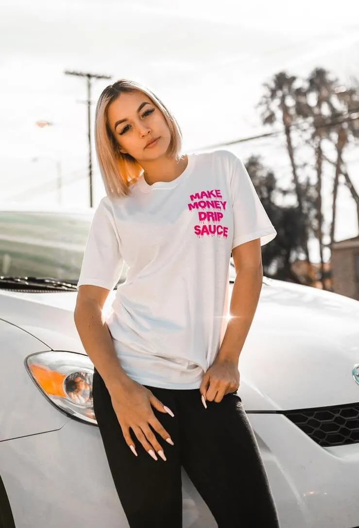 Neon V2 Pink Make Money Drip Sauce | White Tee