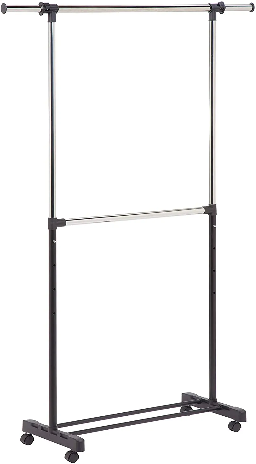 New Honey-Can-Do Dual Rod Expandable Garment Rack with Wheels, Up to 73-Inch