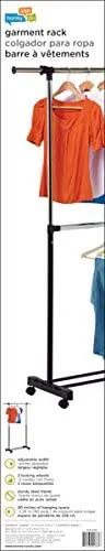 New Honey-Can-Do Dual Rod Expandable Garment Rack with Wheels, Up to 73-Inch