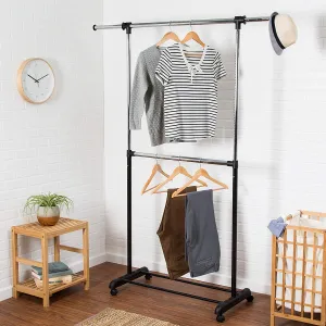 New Honey-Can-Do Dual Rod Expandable Garment Rack with Wheels, Up to 73-Inch