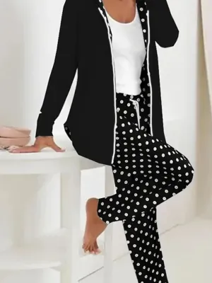 NEW Retails $76, Women's Polka Dots Daily Going Out Two Piece Set Long Sleeve Casual Spring/Fall Coat With Pants Matching Set, Sz L