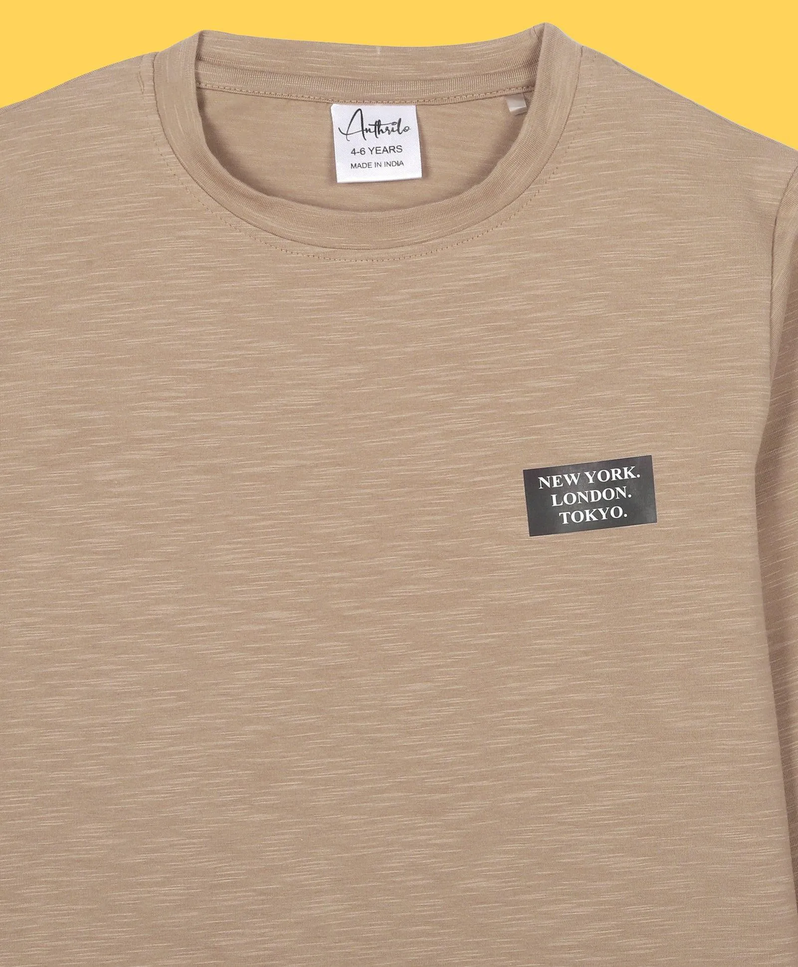 NEWYORK BEIGE SLUB BOYS LONG SLEEVE T-SHIRT - BEIGH