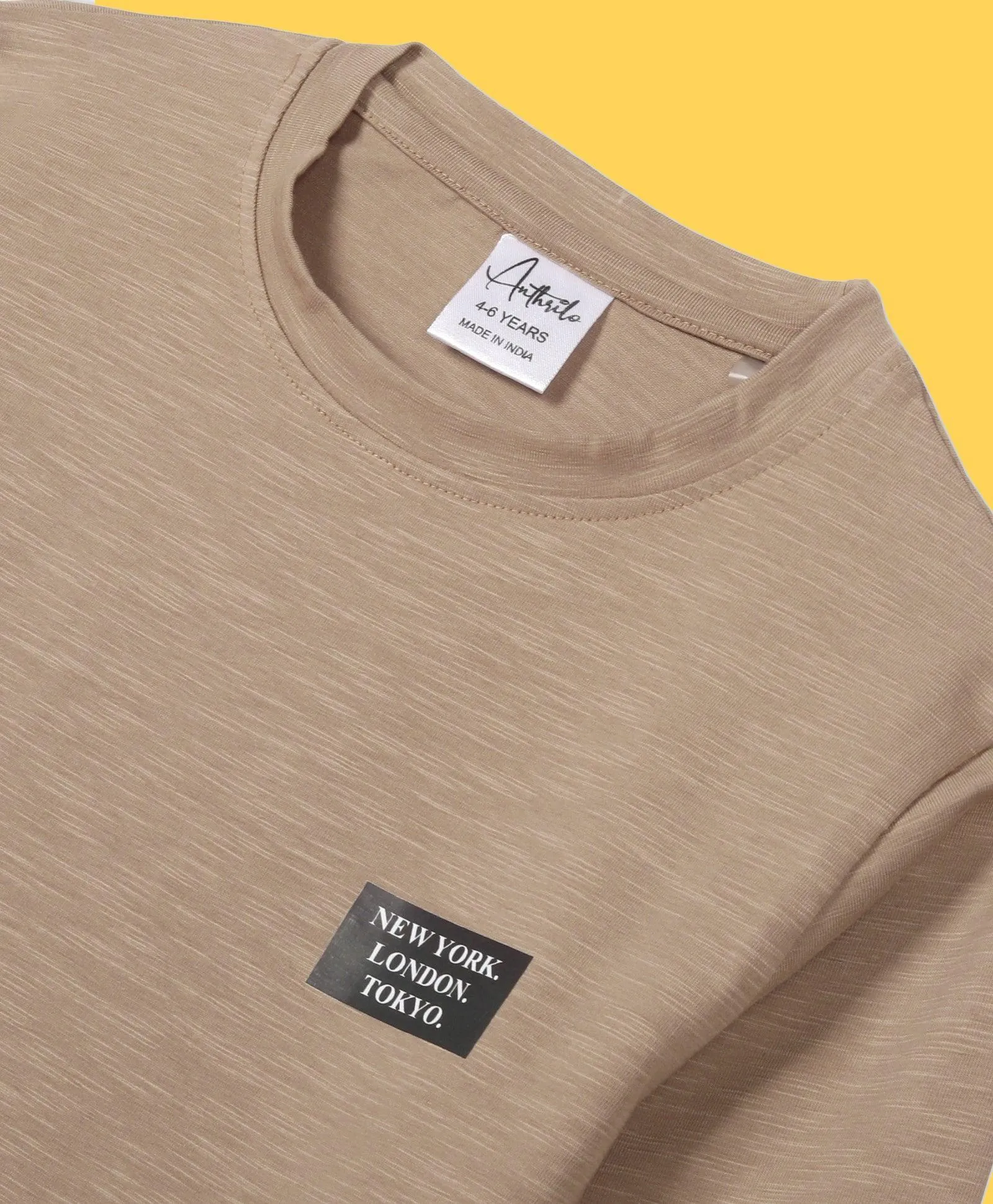NEWYORK BEIGE SLUB BOYS LONG SLEEVE T-SHIRT - BEIGH