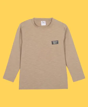 NEWYORK BEIGE SLUB BOYS LONG SLEEVE T-SHIRT - BEIGH