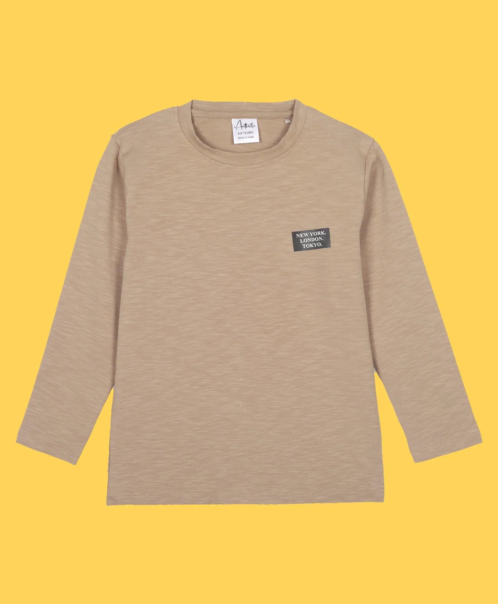 NEWYORK BEIGE SLUB BOYS LONG SLEEVE T-SHIRT - BEIGH