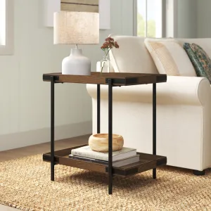 Nikole 27" Wide Industrial Rustic Solid Wood Metal Rectangular Side Table With Shelf Trent Austin Design®