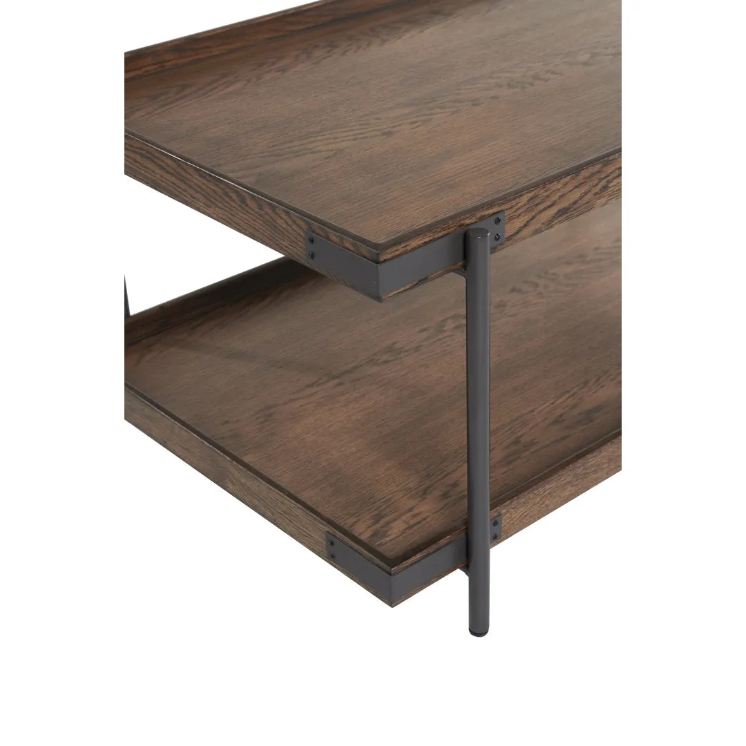 Nikole 27" Wide Industrial Rustic Solid Wood Metal Rectangular Side Table With Shelf Trent Austin Design®