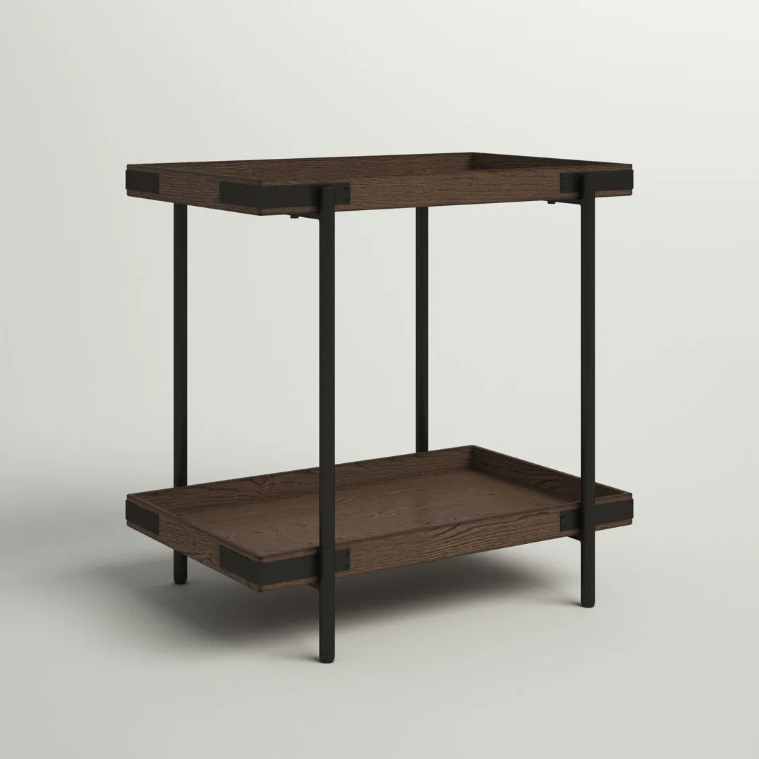 Nikole 27" Wide Industrial Rustic Solid Wood Metal Rectangular Side Table With Shelf Trent Austin Design®