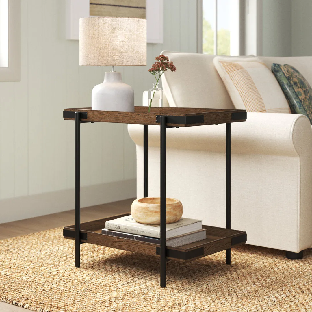 Nikole 27" Wide Industrial Rustic Solid Wood Metal Rectangular Side Table With Shelf Trent Austin Design®