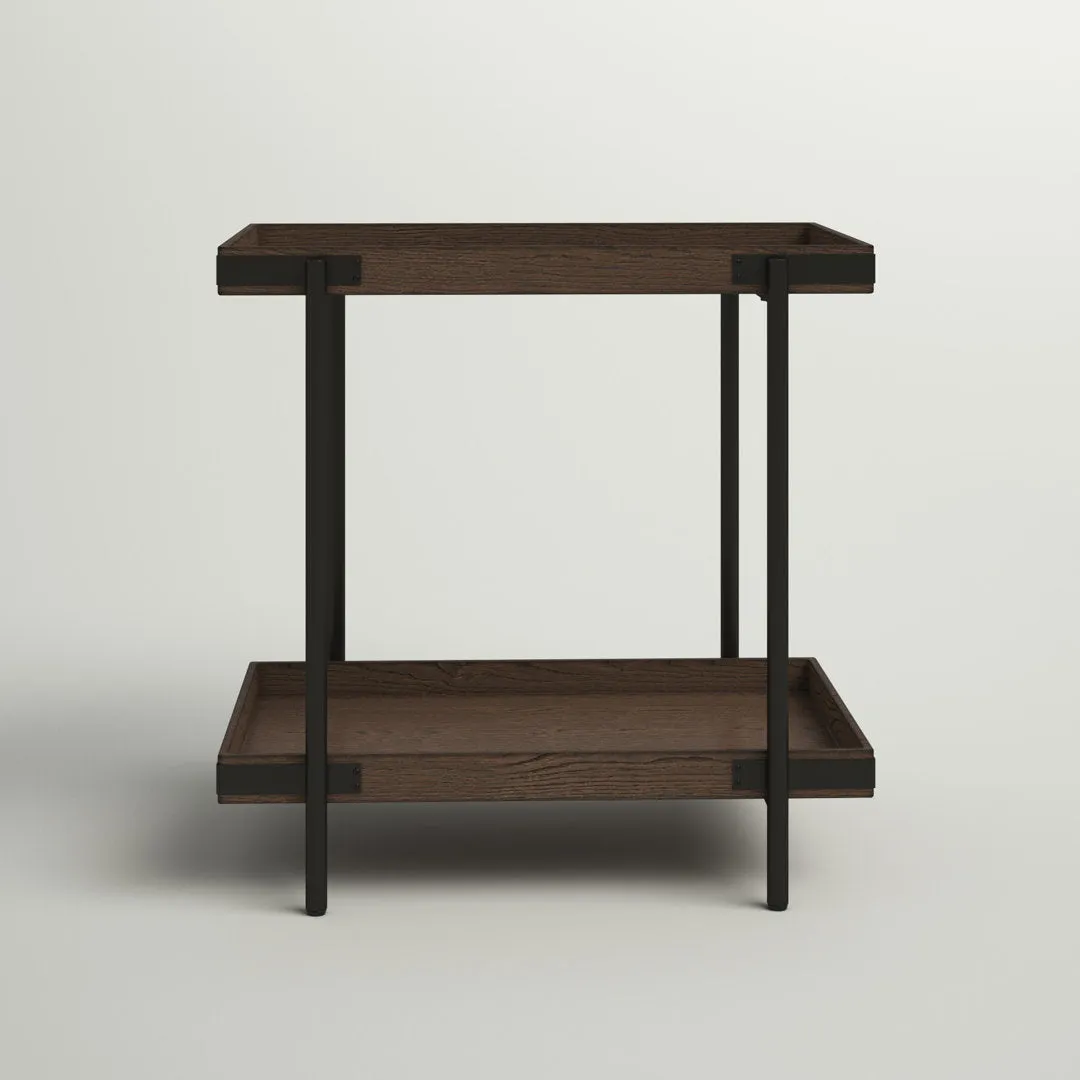 Nikole 27" Wide Industrial Rustic Solid Wood Metal Rectangular Side Table With Shelf Trent Austin Design®