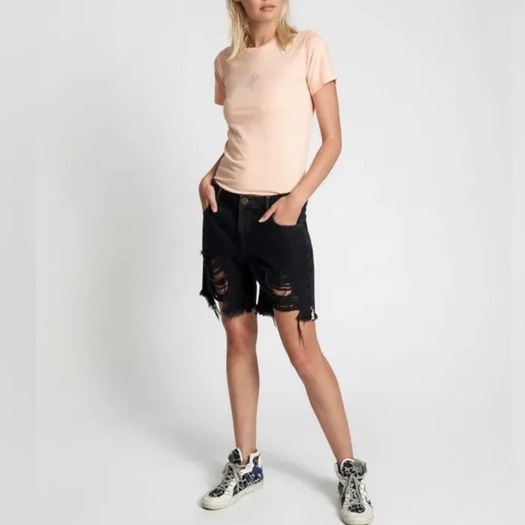 NWT One Teaspoon Worn Black Stevies Boyfriend Shorts 25 From Free People Z381-10