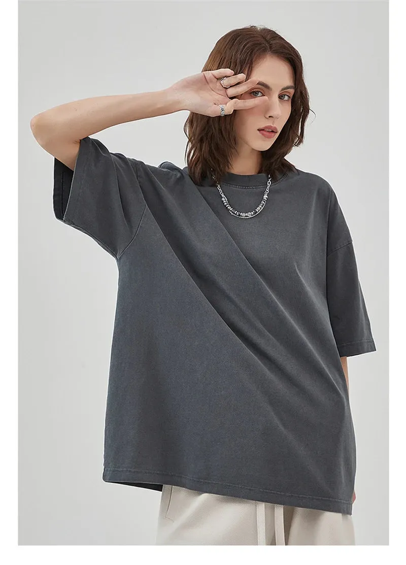 Obsidian Phoenix Unisex Luxury Washed Cotton T-Shirt - 275gsm Solid Retro High Street Basic Tee