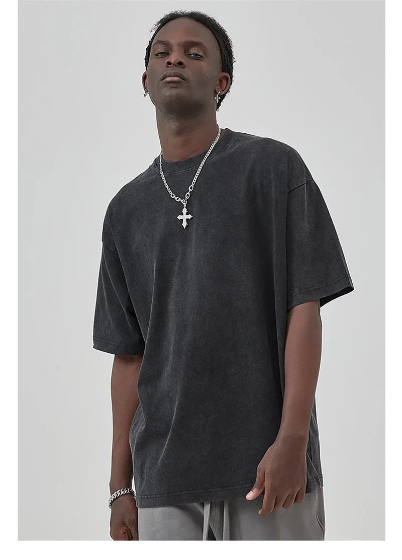Obsidian Phoenix Unisex Luxury Washed Cotton T-Shirt - 275gsm Solid Retro High Street Basic Tee