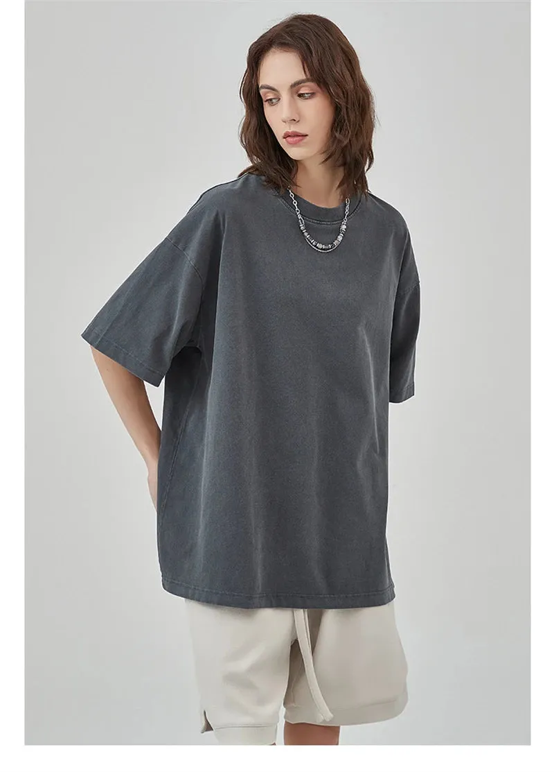 Obsidian Phoenix Unisex Luxury Washed Cotton T-Shirt - 275gsm Solid Retro High Street Basic Tee
