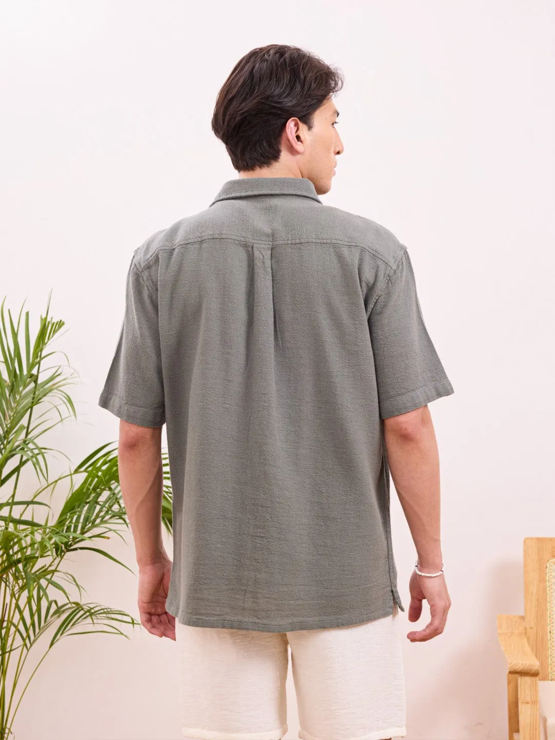 Olive Plain Cotton Shirt