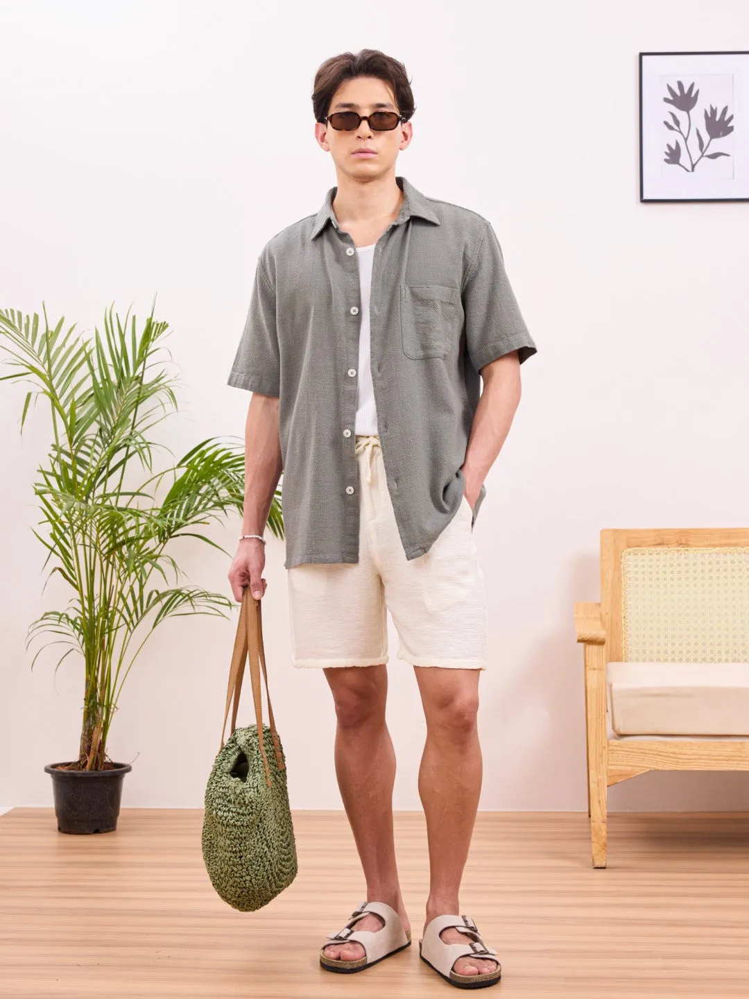 Olive Plain Cotton Shirt