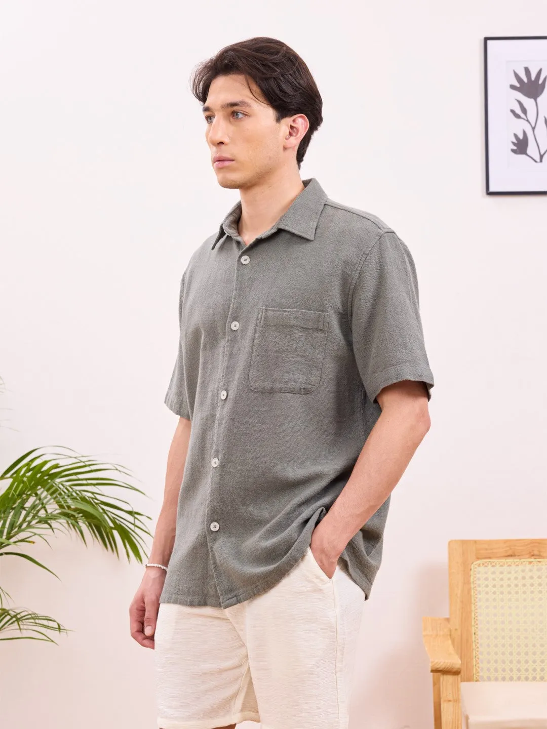 Olive Plain Cotton Shirt