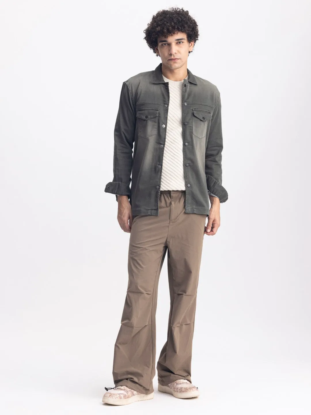 Olive Snap Button Denim Shirt