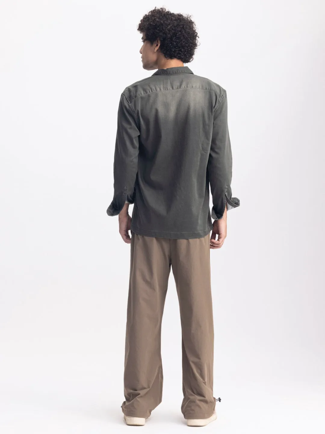 Olive Snap Button Denim Shirt