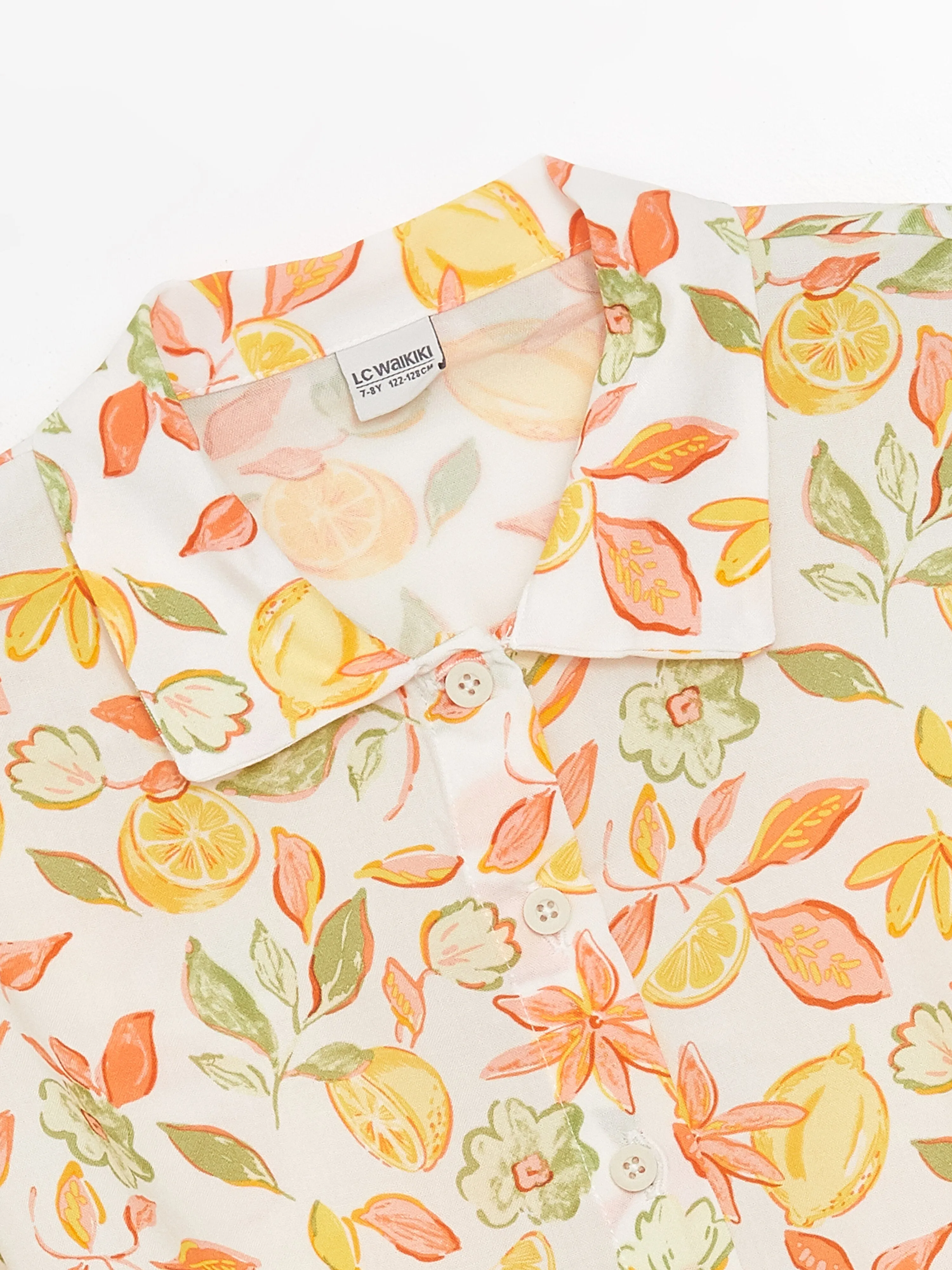 Patterned Short Sleeve Girls Crop Shirt